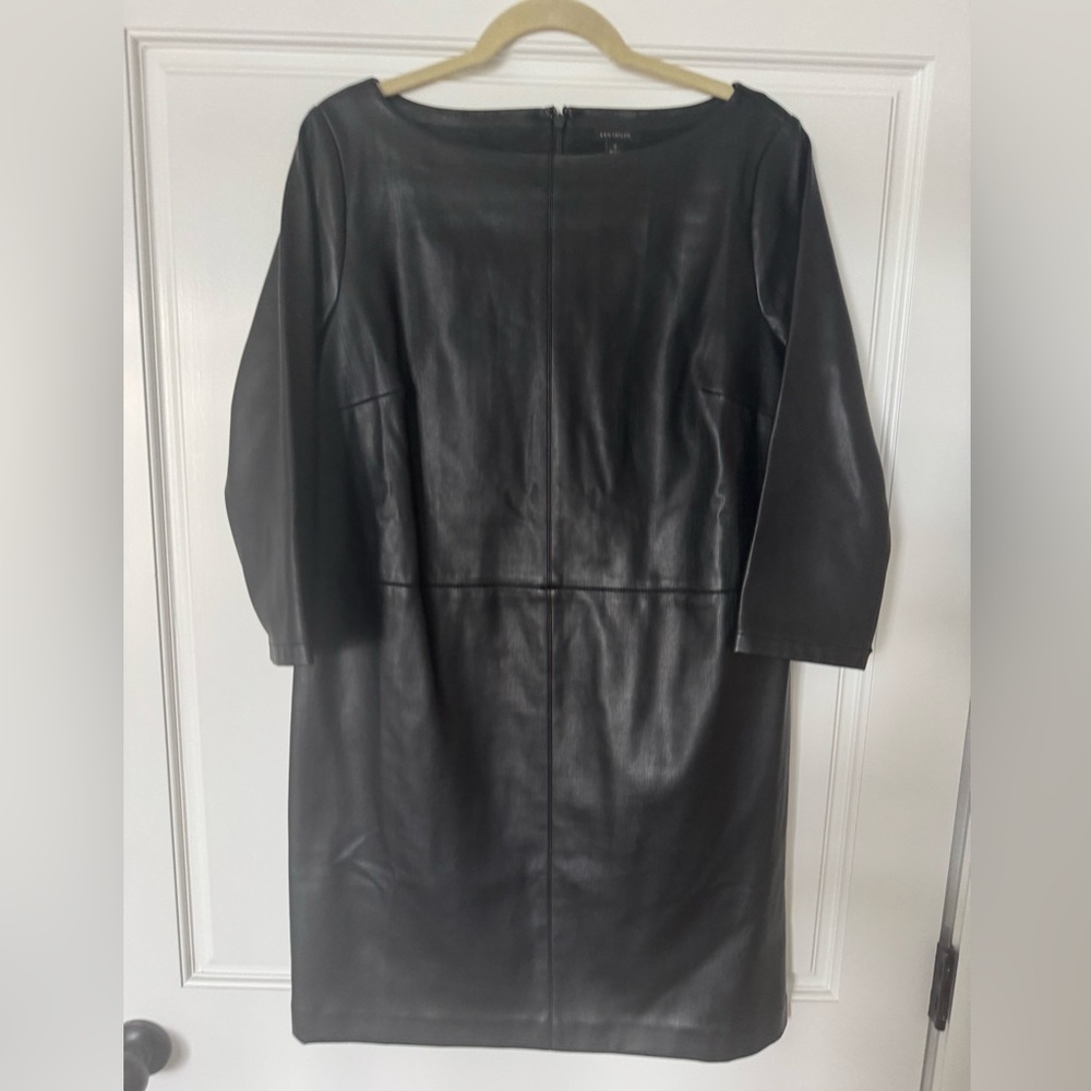 Ann Taylor Black Faux Leather Jacket Seamed Dress